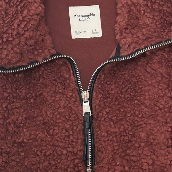 Abercrombie & Fitch Pull Brown Burgundy Sherpa oversized half zip jacket sweater - Picture 3 of 4